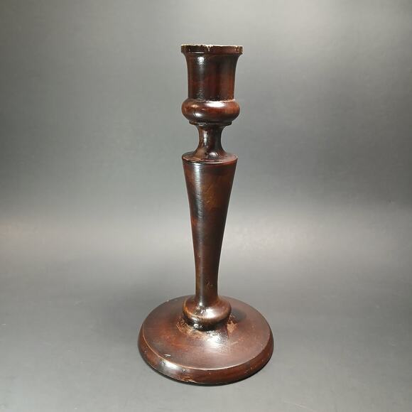 Vintage Wooden Taper Candle Holder, Unbranded Dark Wood Boho Chic 8" Candlestick - Picture 2 of 11